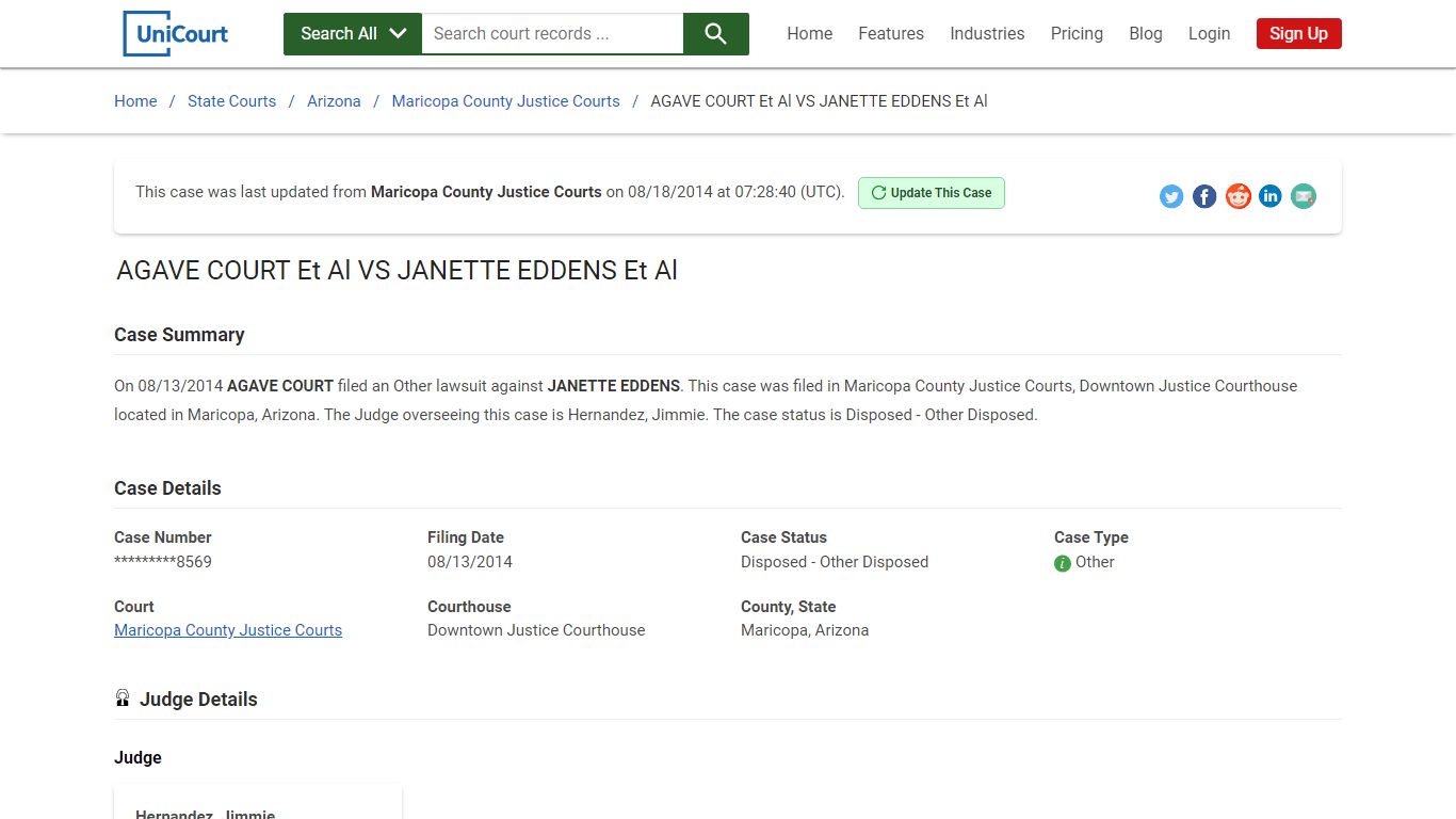 AGAVE COURT Et Al VS JANETTE EDDENS Et Al | Court Records - UniCourt